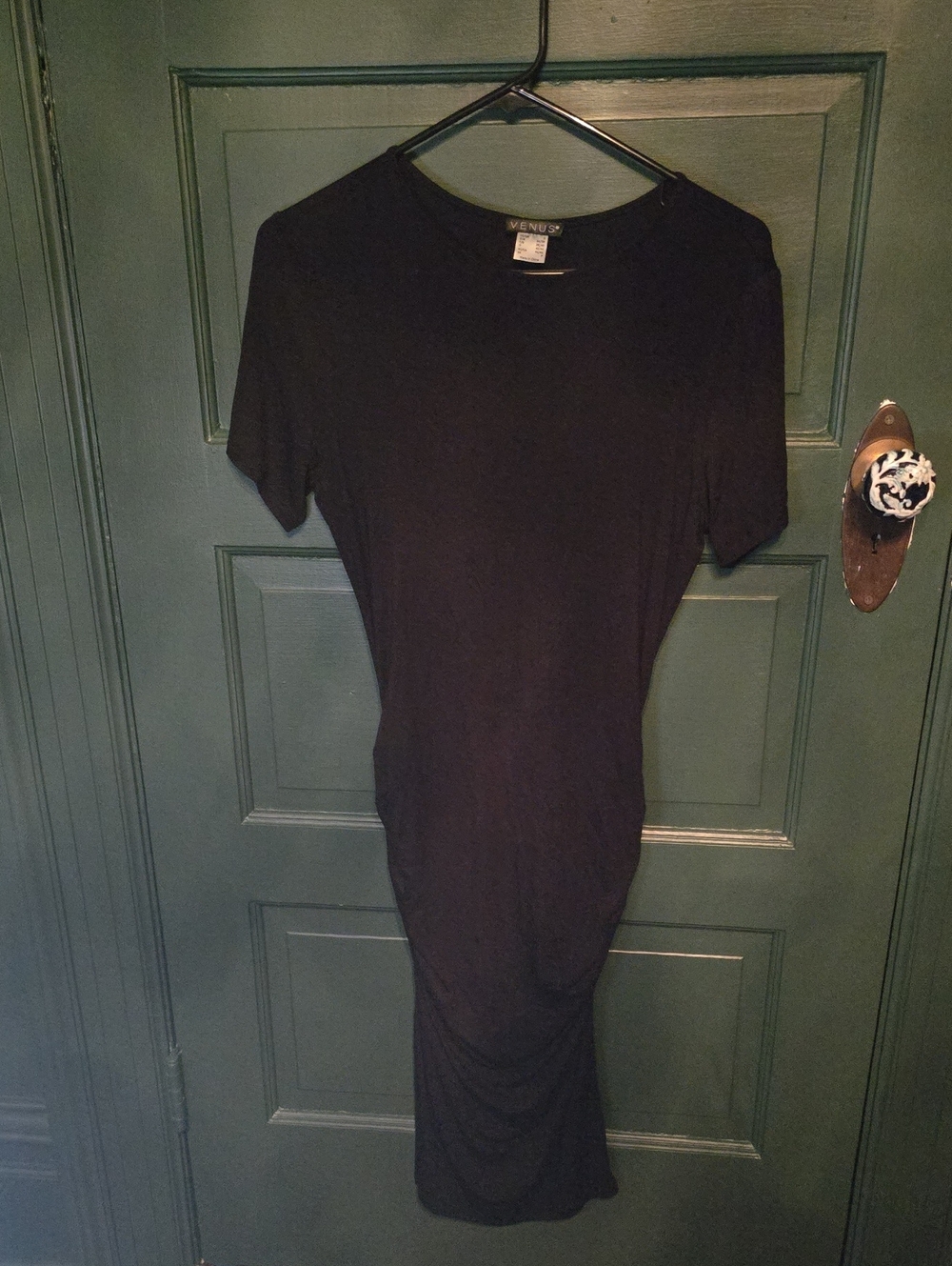 VENUS Black Short-Sleeve Midi Bodycon Dress
